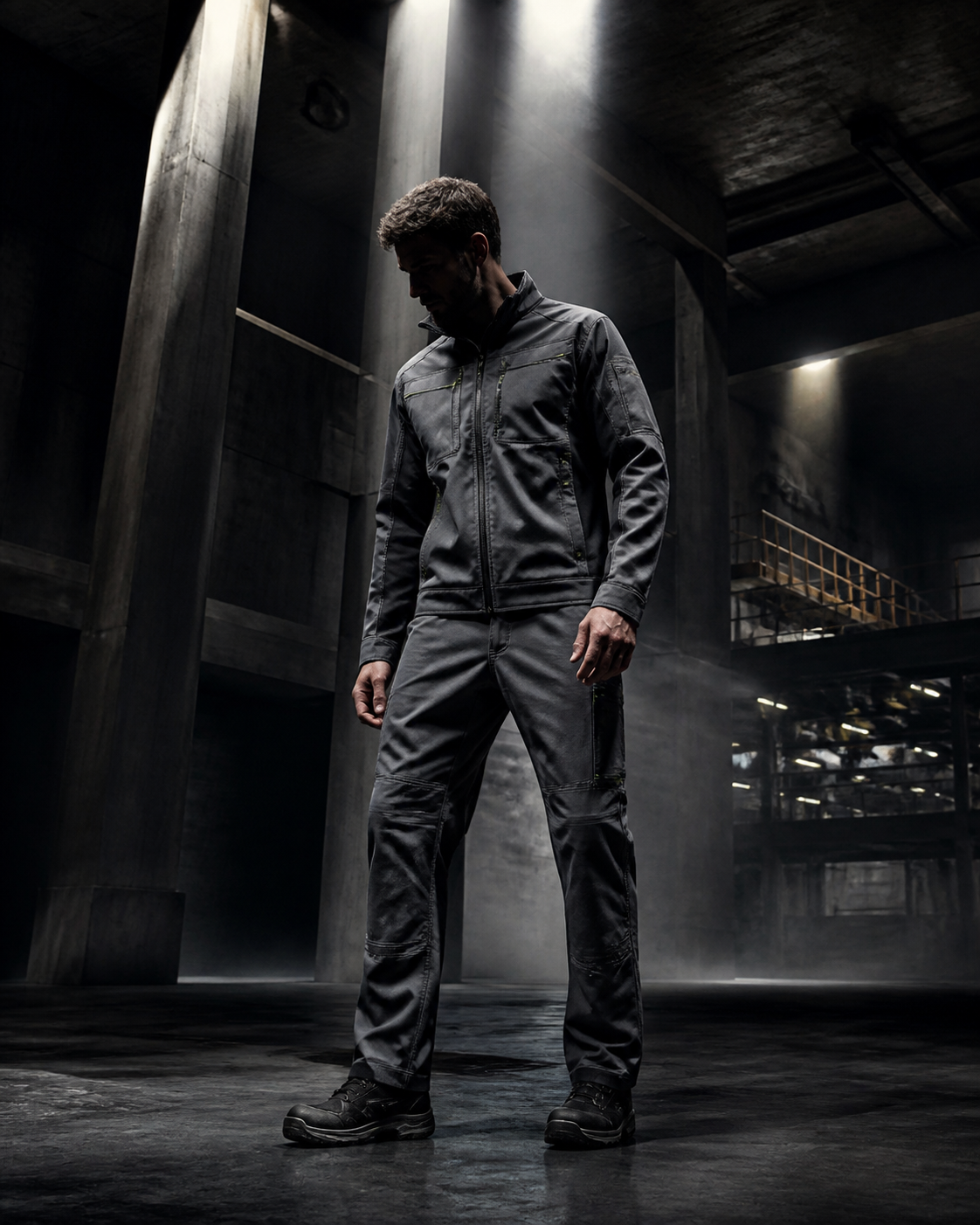 Technical uniform in a monumental industrial environment